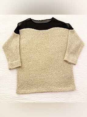 ✨ Gianni Bini Boucle Knit Top with Sheer Yoke | Ivory/Black | Size S